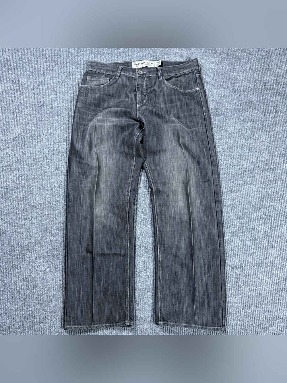 Vintage Avirex Jeans Mens 36x32 Black Denim Baggy Y2k Hip Hop Embroidered Fade